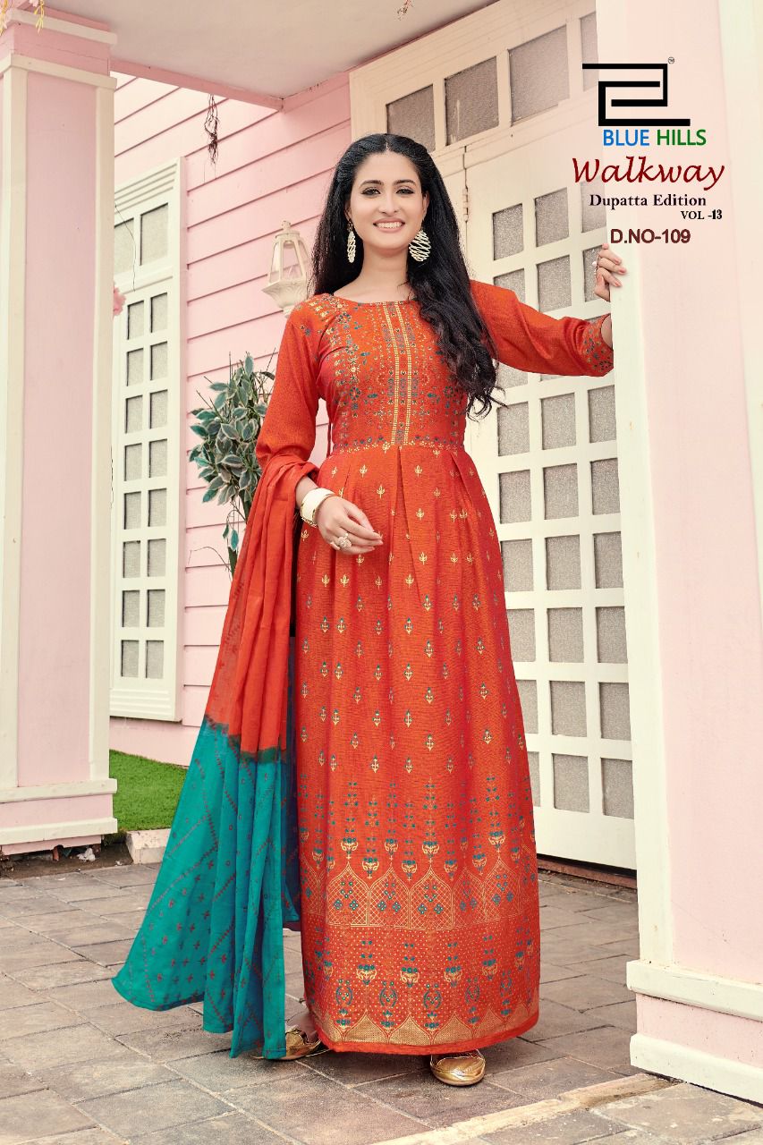Blue Hills Walkway Edition Vol  13 Designer Long Printed Kurti With Dupatta Catalog