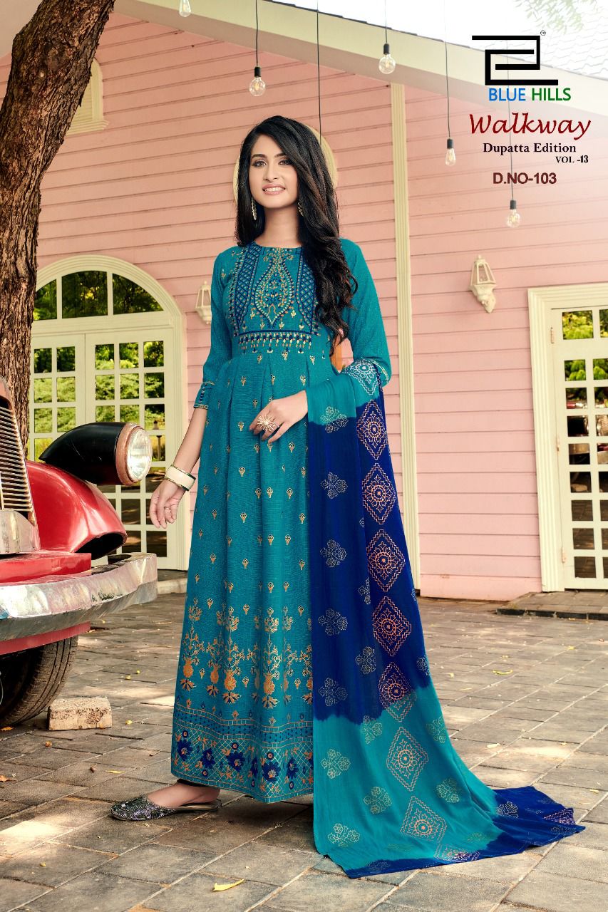 Blue Hills Walkway Edition Vol  13 Designer Long Printed Kurti With Dupatta Catalog