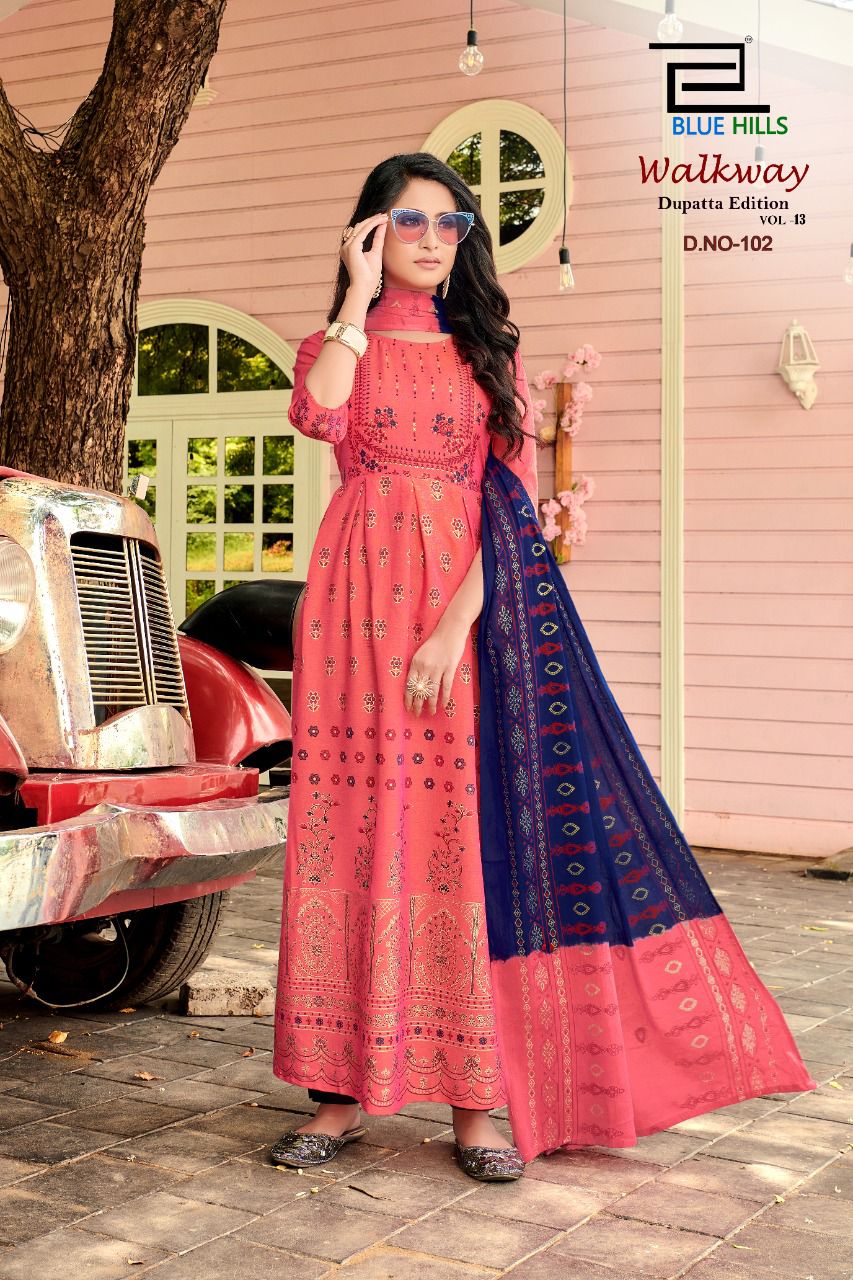 Blue Hills Walkway Edition Vol  13 Designer Long Printed Kurti With Dupatta Catalog
