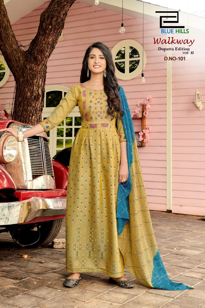 Blue Hills Walkway Edition Vol  13 Designer Long Printed Kurti With Dupatta Catalog