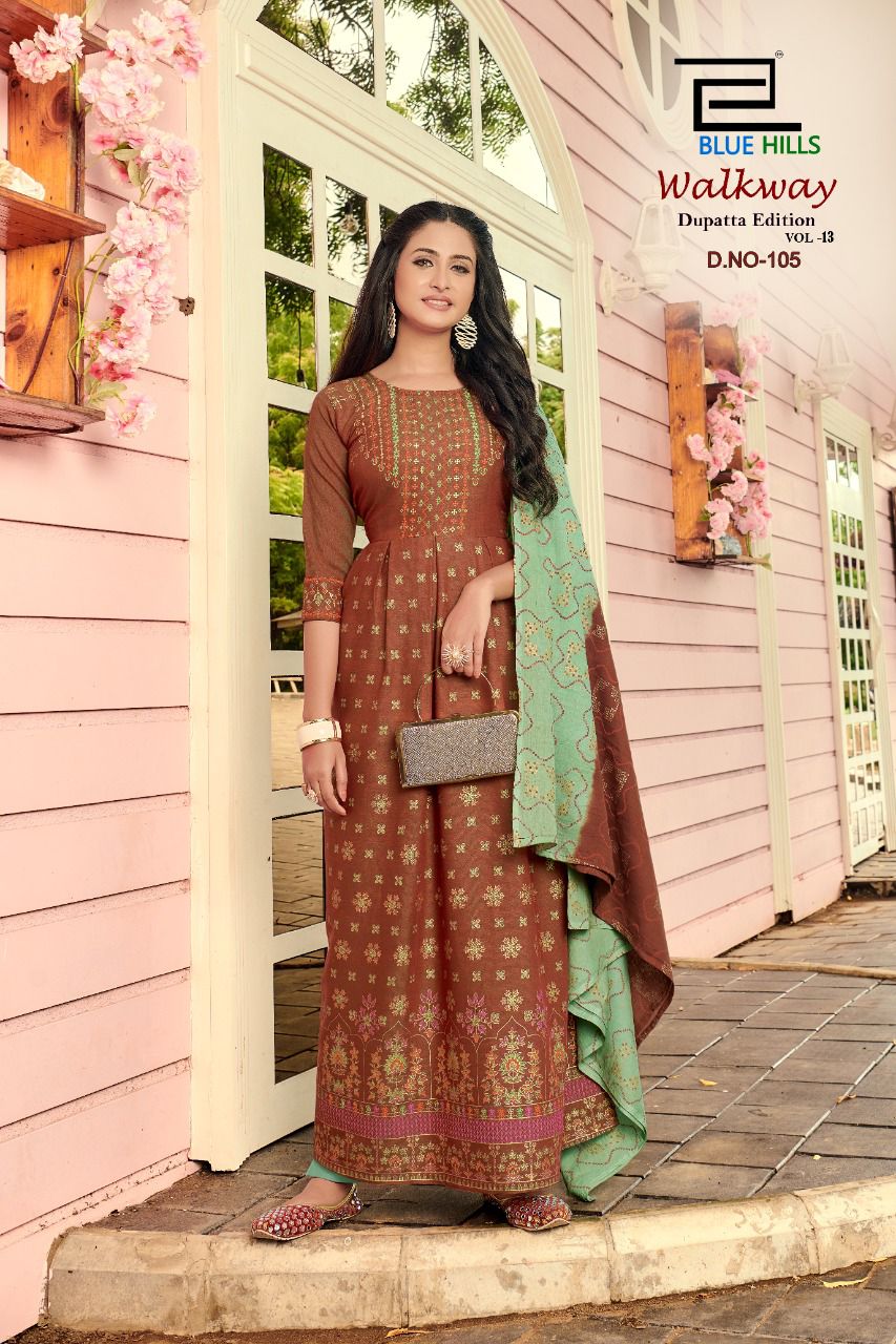 Blue Hills Walkway Edition Vol  13 Designer Long Printed Kurti With Dupatta Catalog