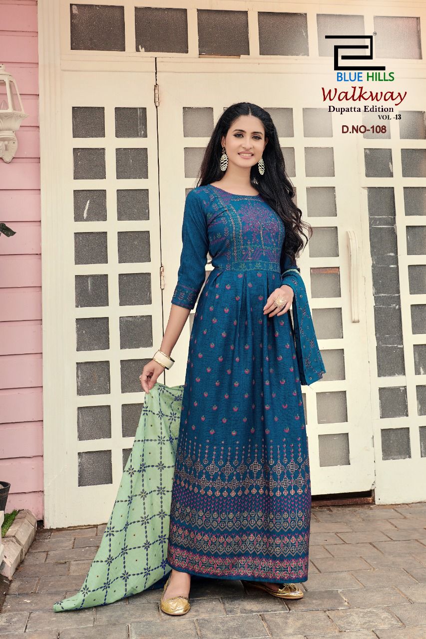 Blue Hills Walkway Edition Vol  13 Designer Long Printed Kurti With Dupatta Catalog