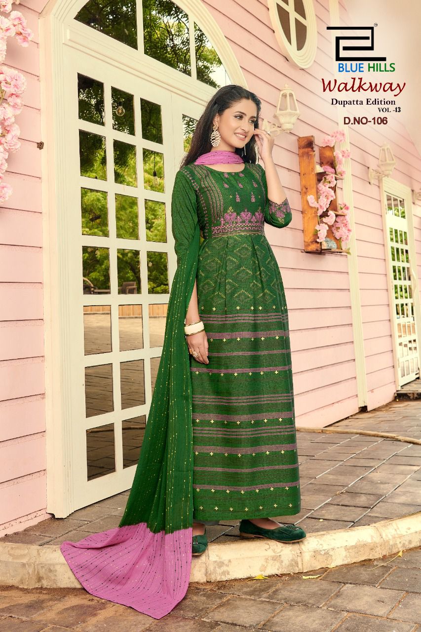 Blue Hills Walkway Edition Vol  13 Designer Long Printed Kurti With Dupatta Catalog