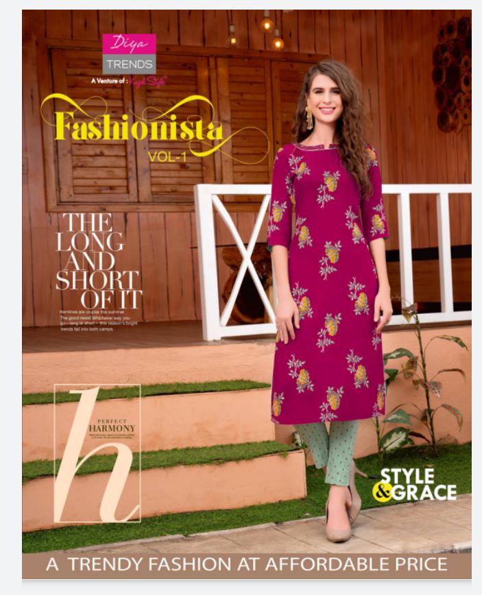 Diya Trends Fashionista Vol 1 Ethnic Wear Kurti With Bottom Catalog