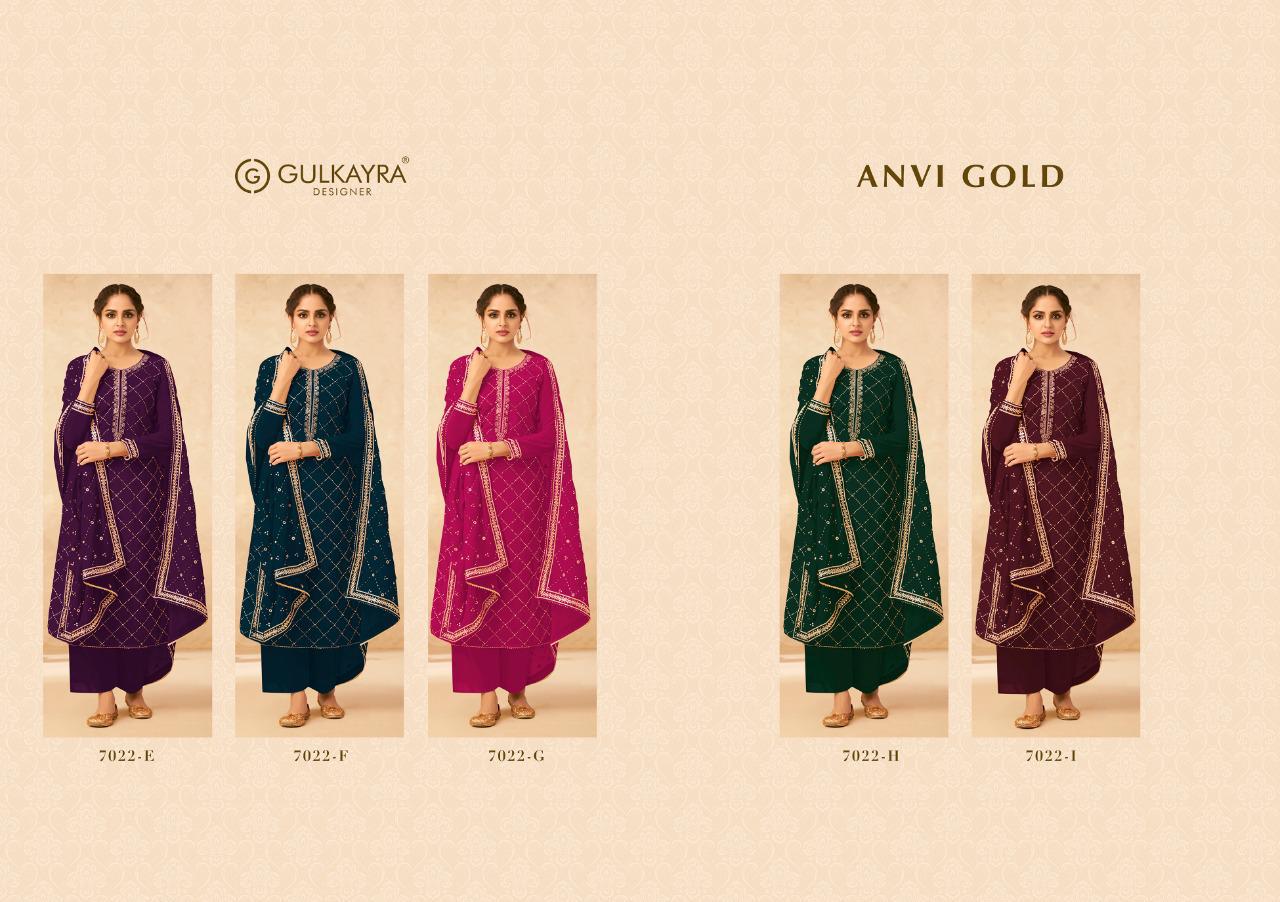 Gulkayra Anvi Gold Real Georgette With Heavy Embroidery Stylish Dress Material Catalog