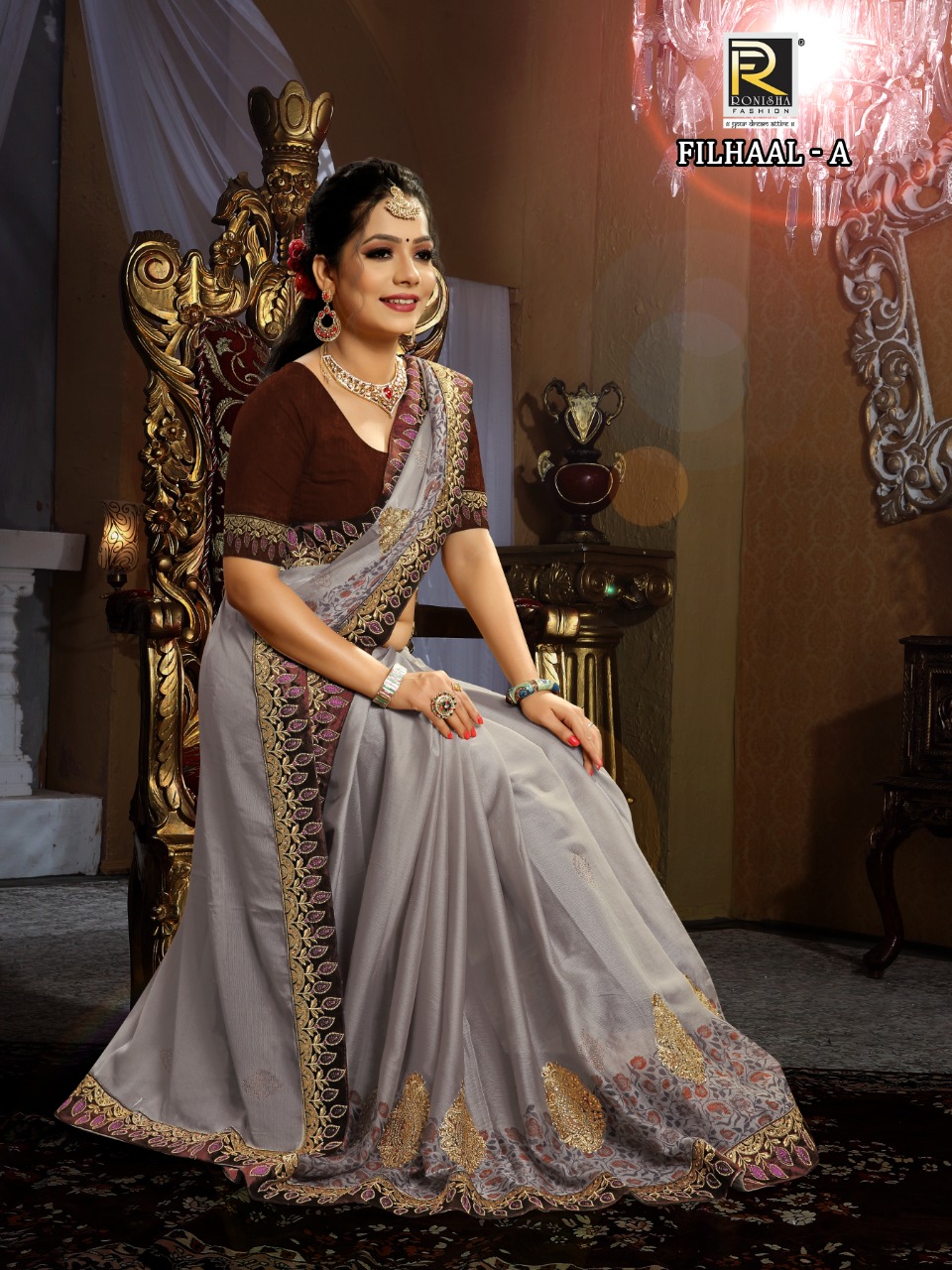 Ranjna Filhaal Digital Print Fancy Work Siroski Diamond Latest Saree Collection