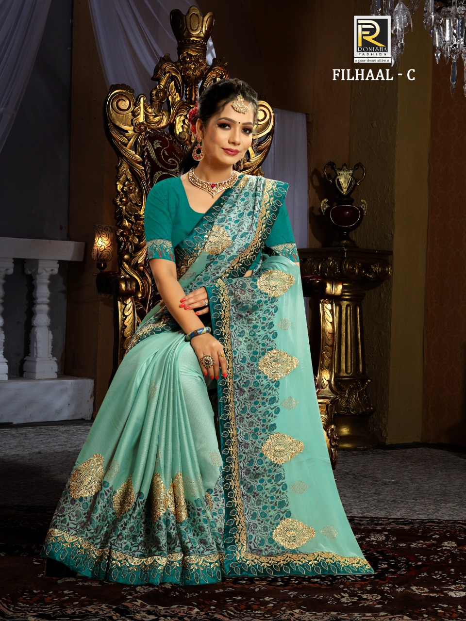 Ranjna Filhaal Digital Print Fancy Work Siroski Diamond Latest Saree Collection