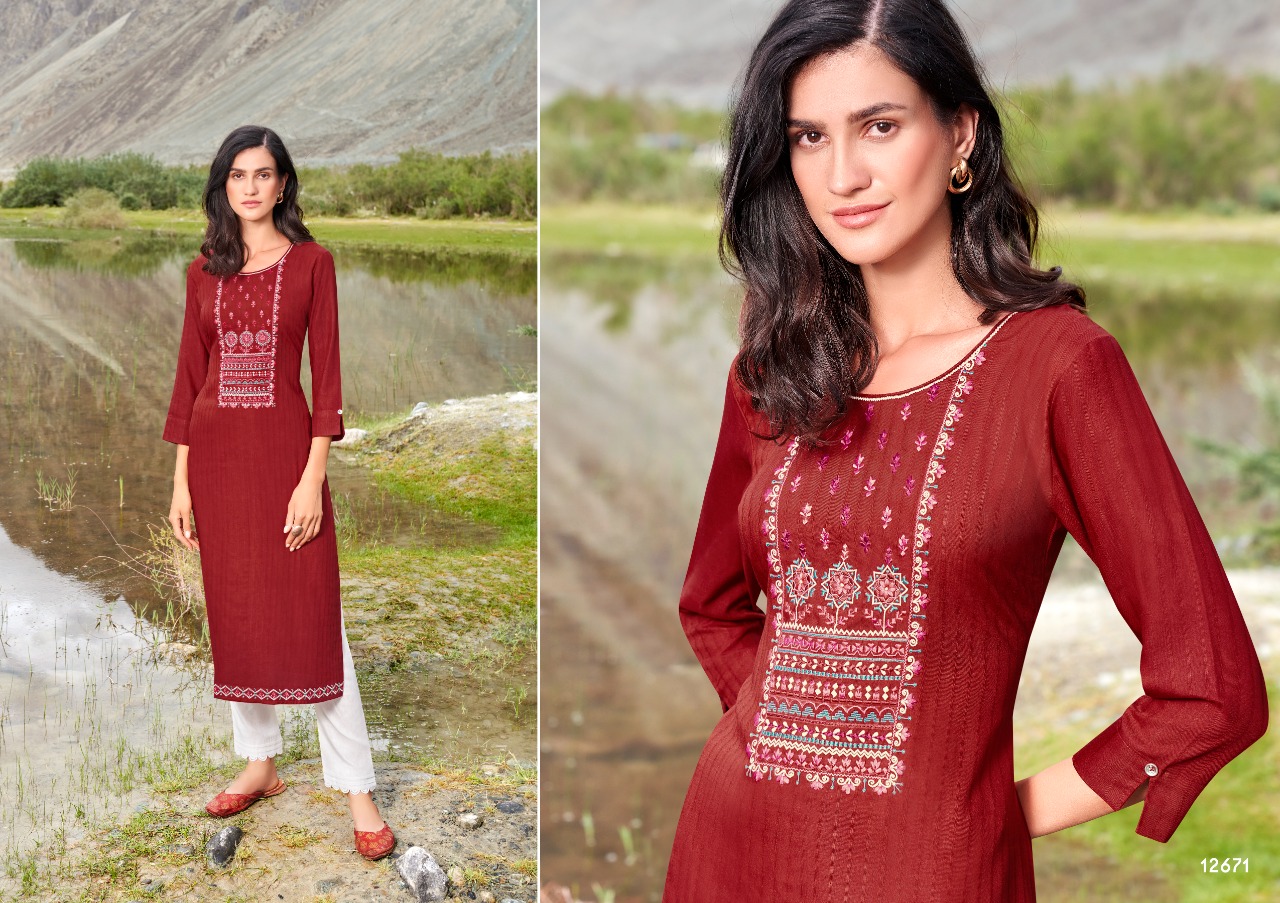 Kalaroop Beat Fancy Rayon Embroidery Kurti Catalog