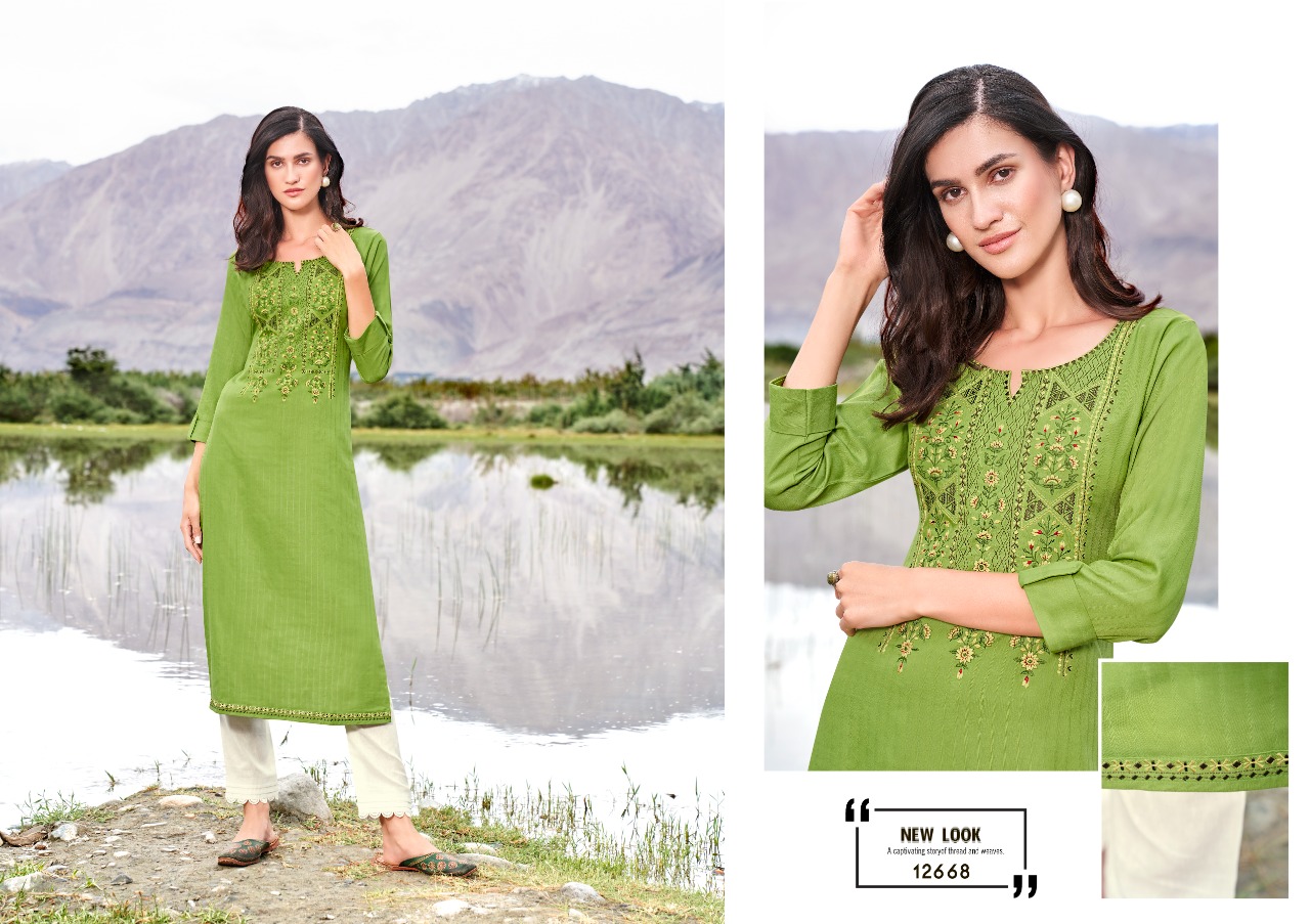 Kalaroop Beat Fancy Rayon Embroidery Kurti Catalog