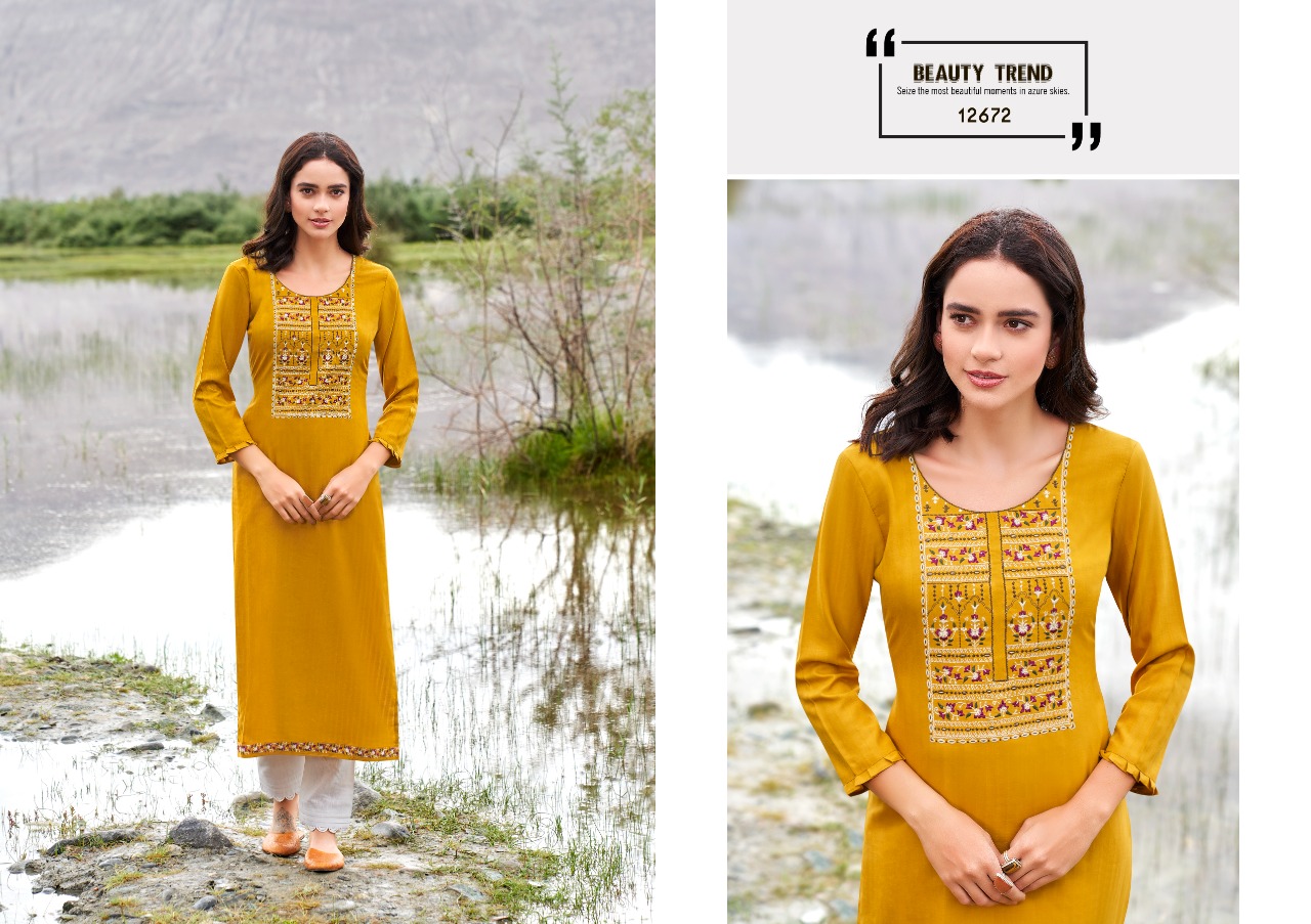 Kalaroop Beat Fancy Rayon Embroidery Kurti Catalog