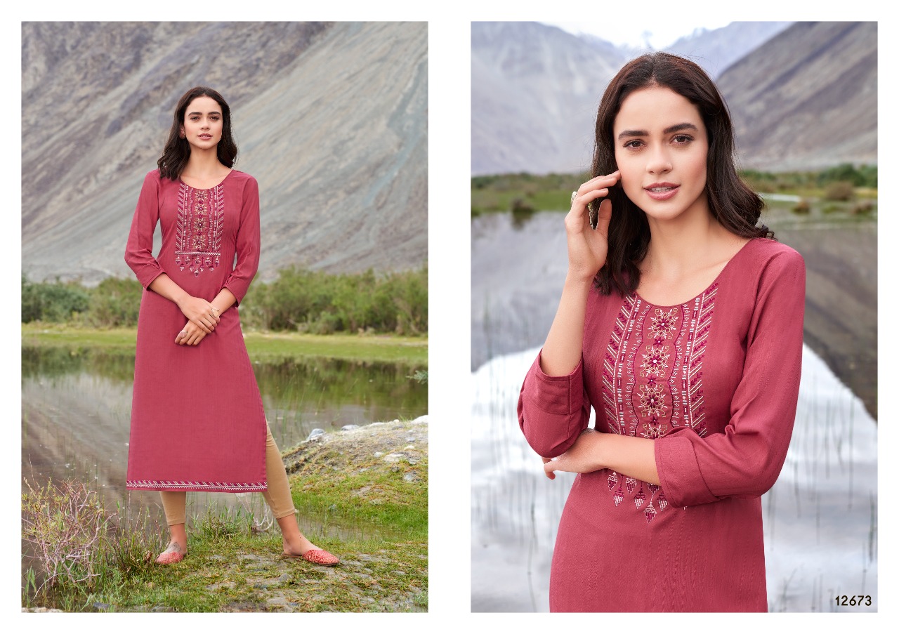 Kalaroop Beat Fancy Rayon Embroidery Kurti Catalog