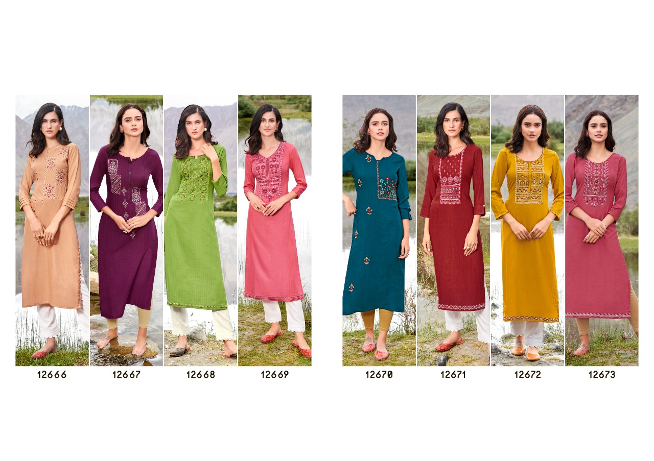 Kalaroop Beat Fancy Rayon Embroidery Kurti Catalog