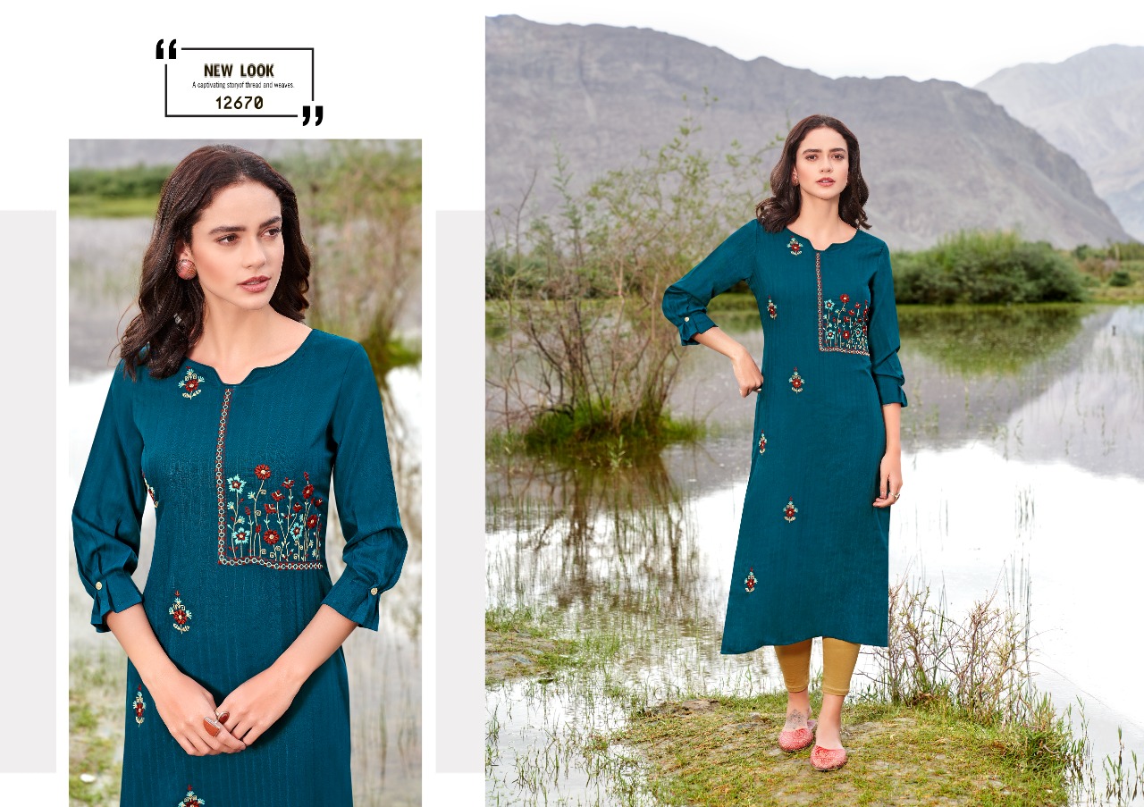 Kalaroop Beat Fancy Rayon Embroidery Kurti Catalog