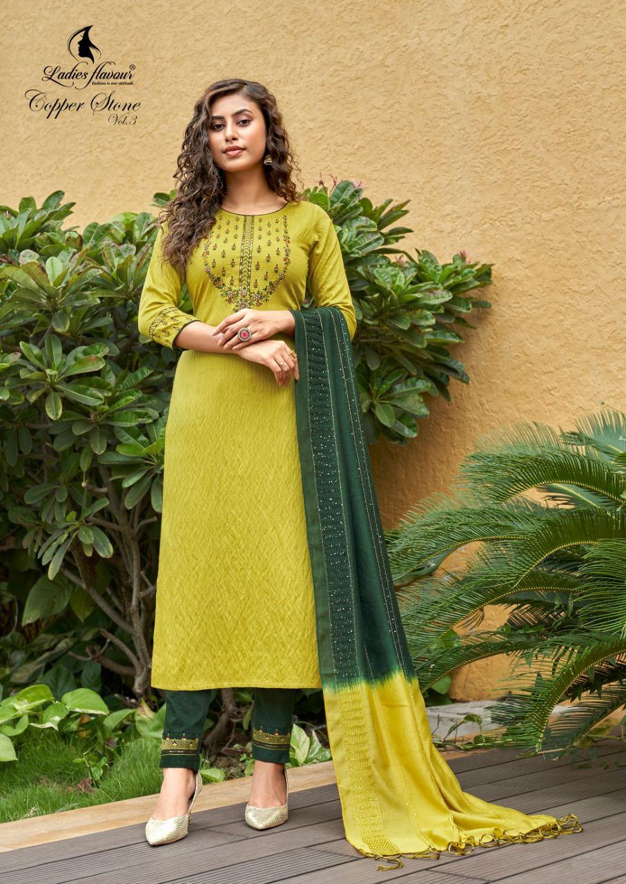 Ladies Flavour Copper Stone Vol 3 Designer Embroidery Party Wear Ready-made Kurti Catalog