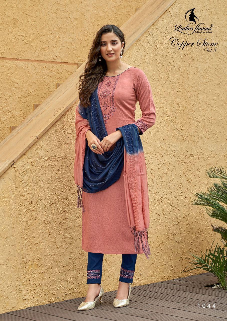 Ladies Flavour Copper Stone Vol 3 Designer Embroidery Party Wear Ready-made Kurti Catalog