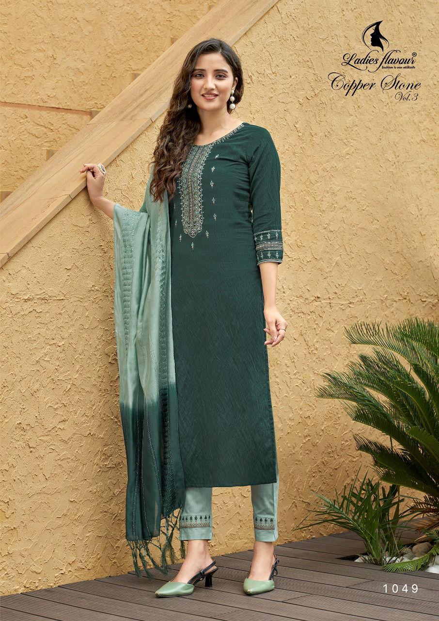 Ladies Flavour Copper Stone Vol 3 Designer Embroidery Party Wear Ready-made Kurti Catalog