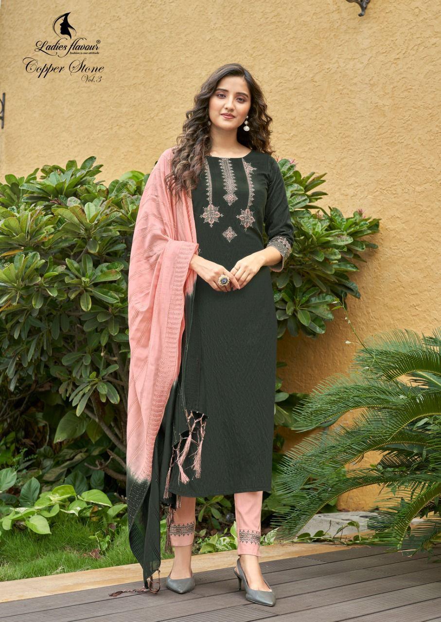 Ladies Flavour Copper Stone Vol 3 Designer Embroidery Party Wear Ready-made Kurti Catalog