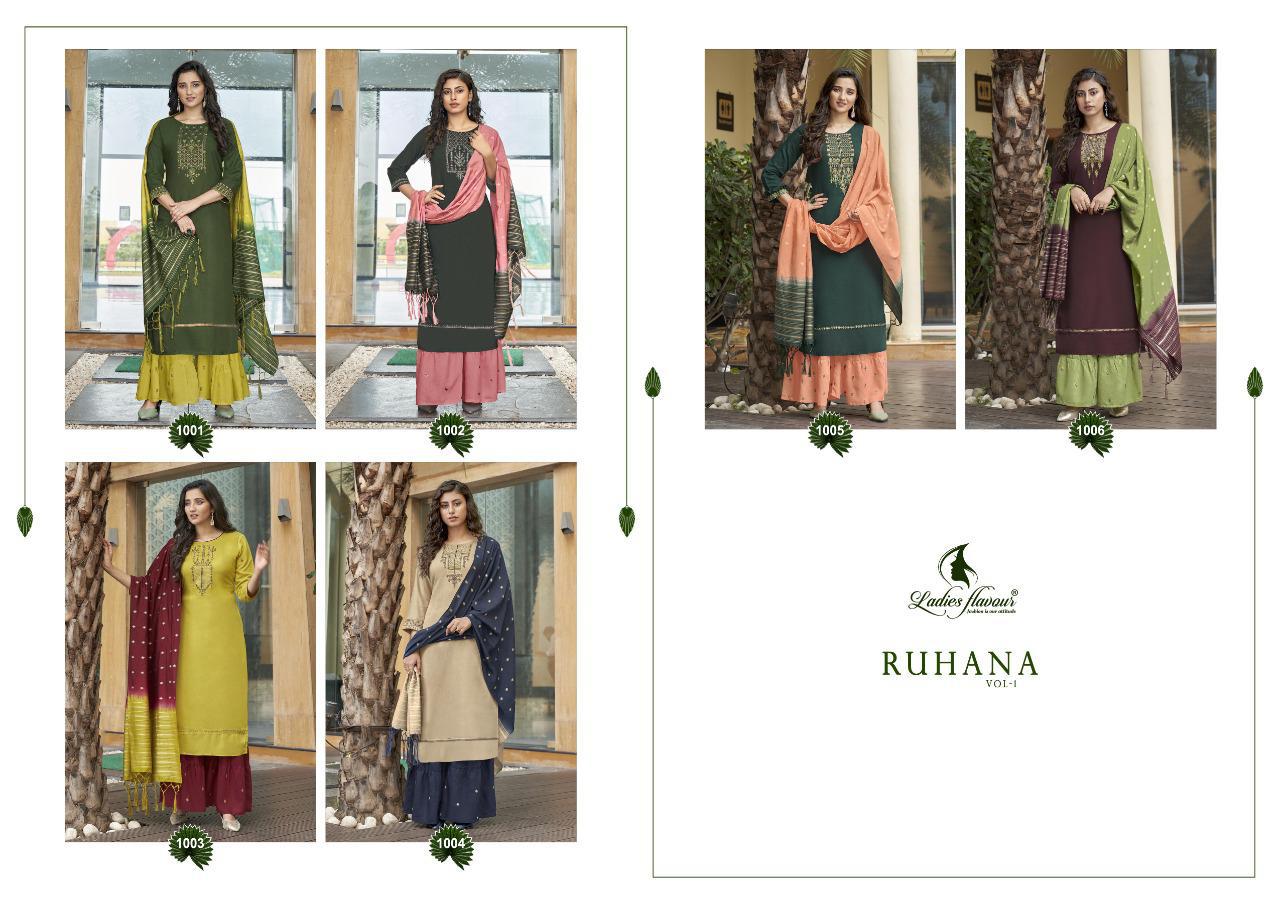Ladies Flavour Ruhana Vol  1 Designer Embroidery Party Wear Ready Made Kurti Catalog