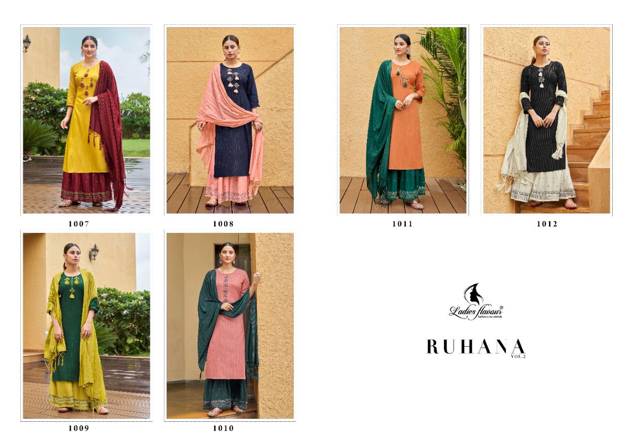Ladies Flavours  Ruhana  Vol 2 Rayon Fancy Embroidery Ready-made Kurti Catalog