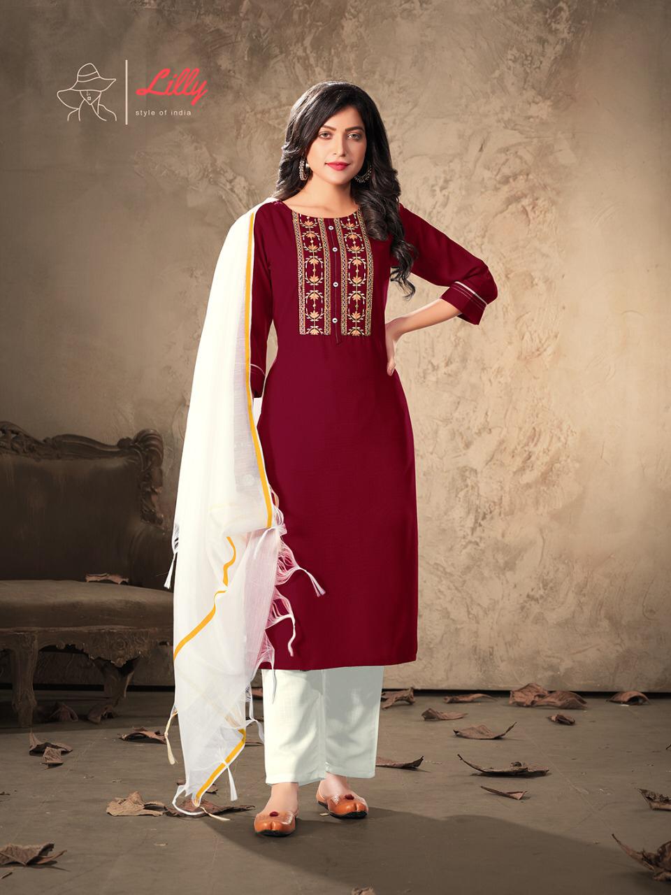 Lilly Shivali Rayon Designer Readymade Salwar	Suits Catalog