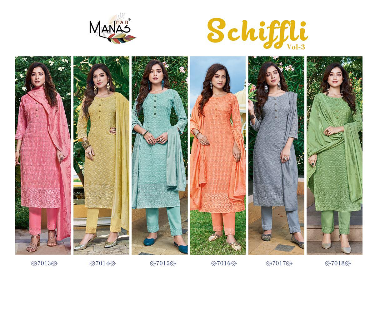Manas Schiffli Vol  3 Designer Georgette Ready Made Kurti Catalog