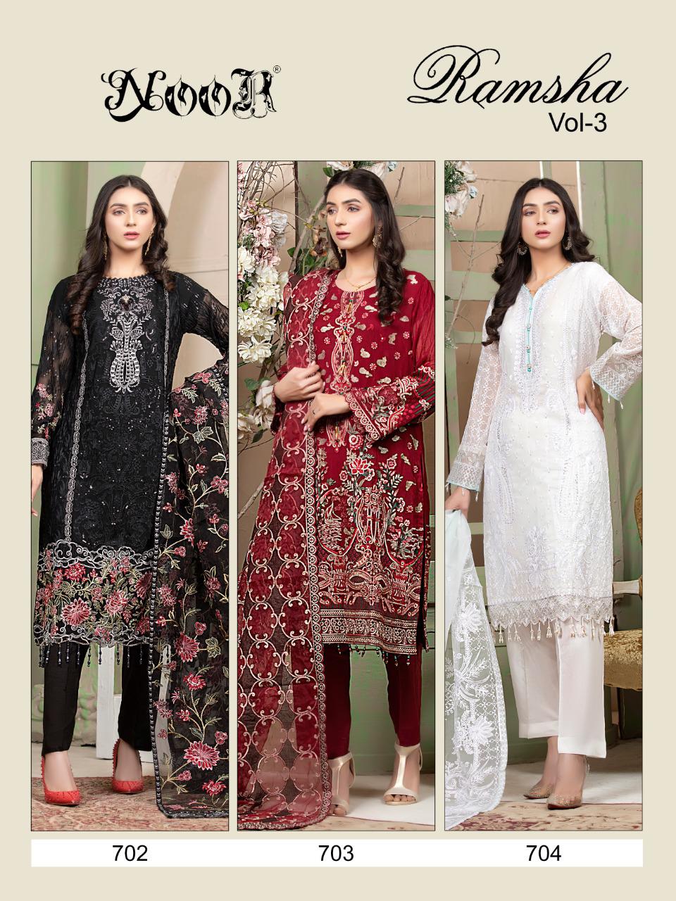 Noor Ramsha Vol 3 Georgette With Heavy Embroidery Pakistani Suits Catalog