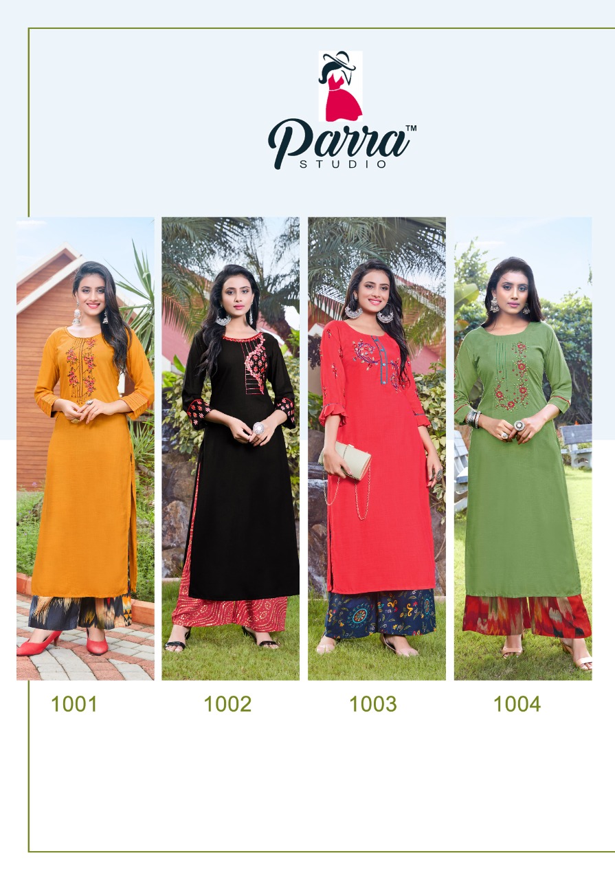 Parra Studio Eva Rayon Fancy Emnroidery Kurti With Plazzo Catalog