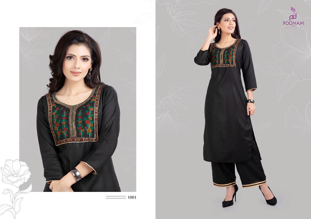Poonam Qura Designer Jacquard Kurti With Plazzo Catalog