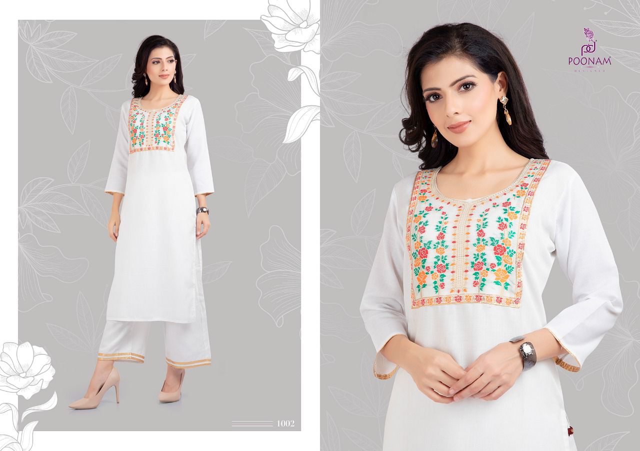 Poonam Qura Designer Jacquard Kurti With Plazzo Catalog
