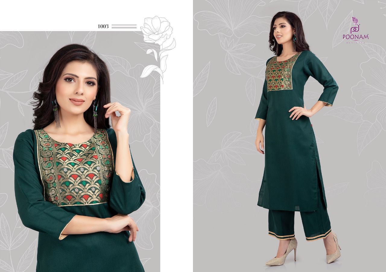 Poonam Qura Designer Jacquard Kurti With Plazzo Catalog