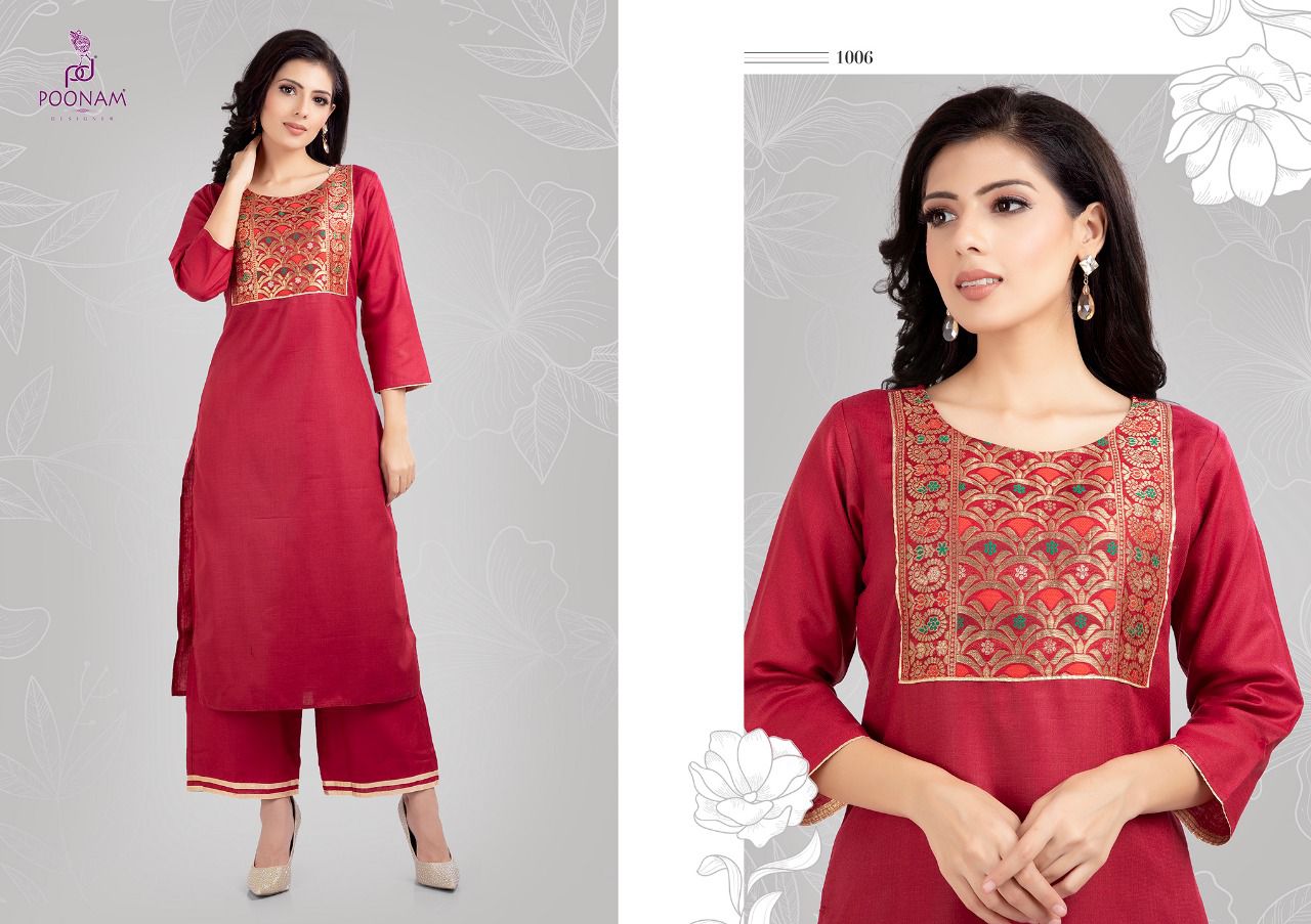 Poonam Qura Designer Jacquard Kurti With Plazzo Catalog