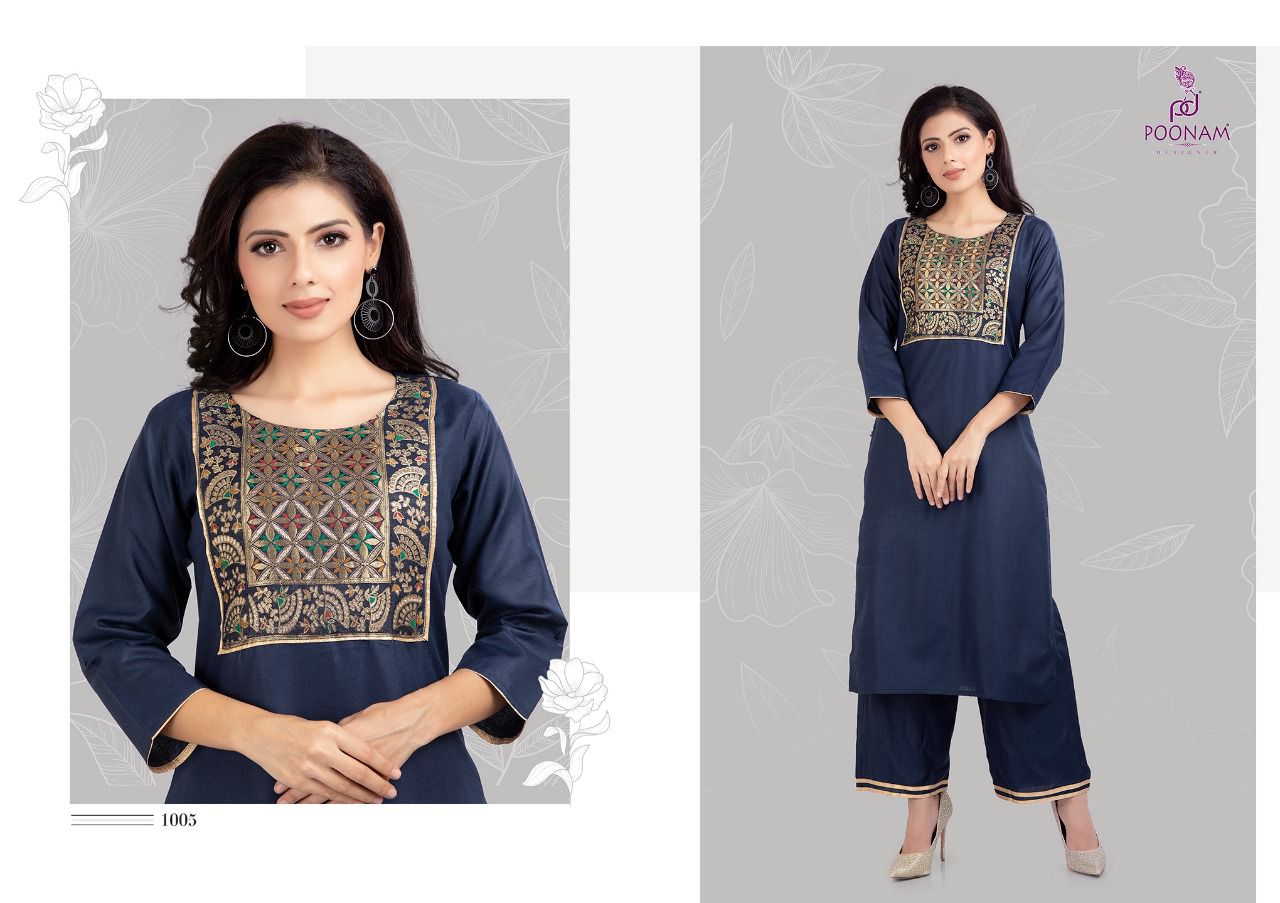 Poonam Qura Designer Jacquard Kurti With Plazzo Catalog