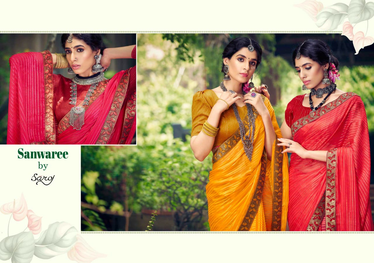 Saroj Sanwaree Weightless Georgette Sattin Saree Catalog