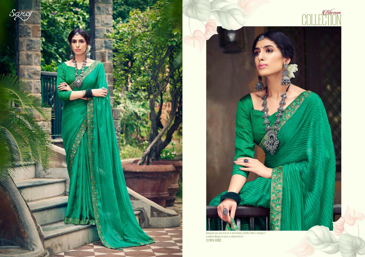 Saroj Sanwaree Weightless Georgette Sattin Saree Catalog