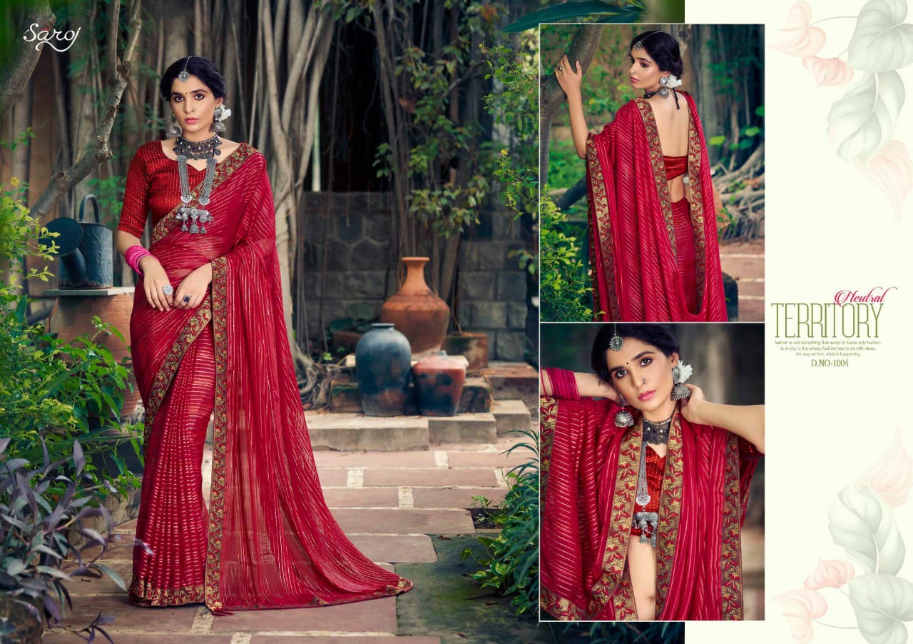 Saroj Sanwaree Weightless Georgette Sattin Saree Catalog