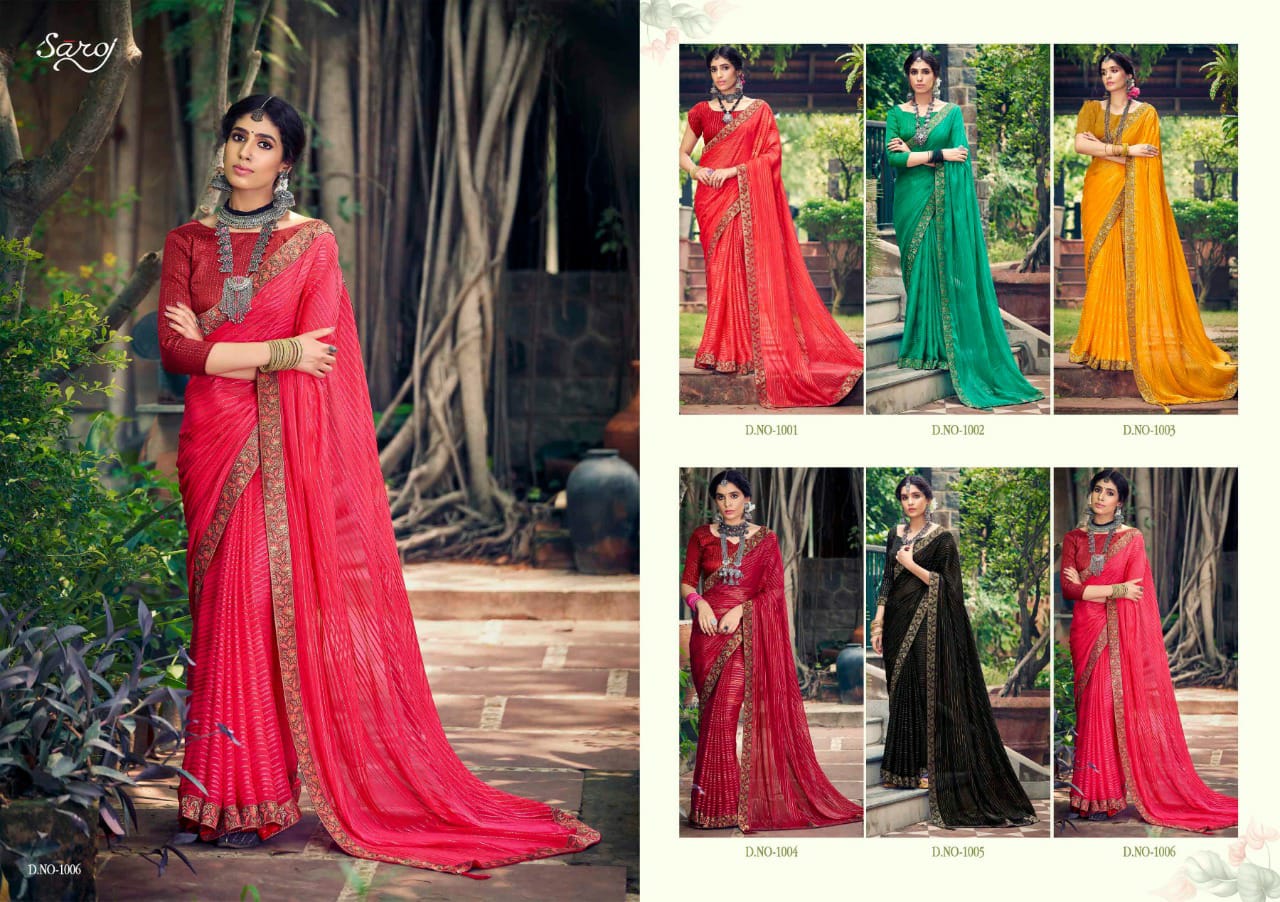 Saroj Sanwaree Weightless Georgette Sattin Saree Catalog