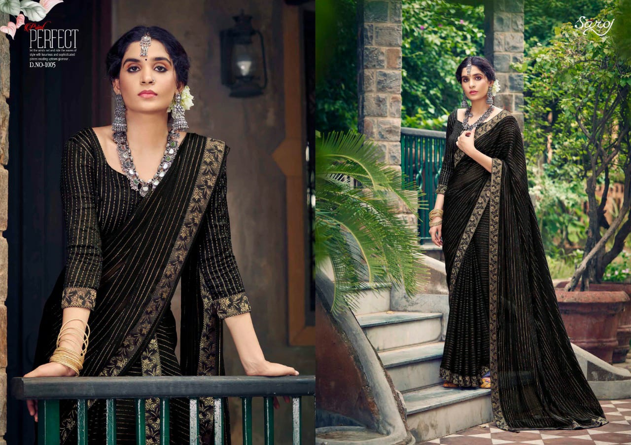Saroj Sanwaree Weightless Georgette Sattin Saree Catalog