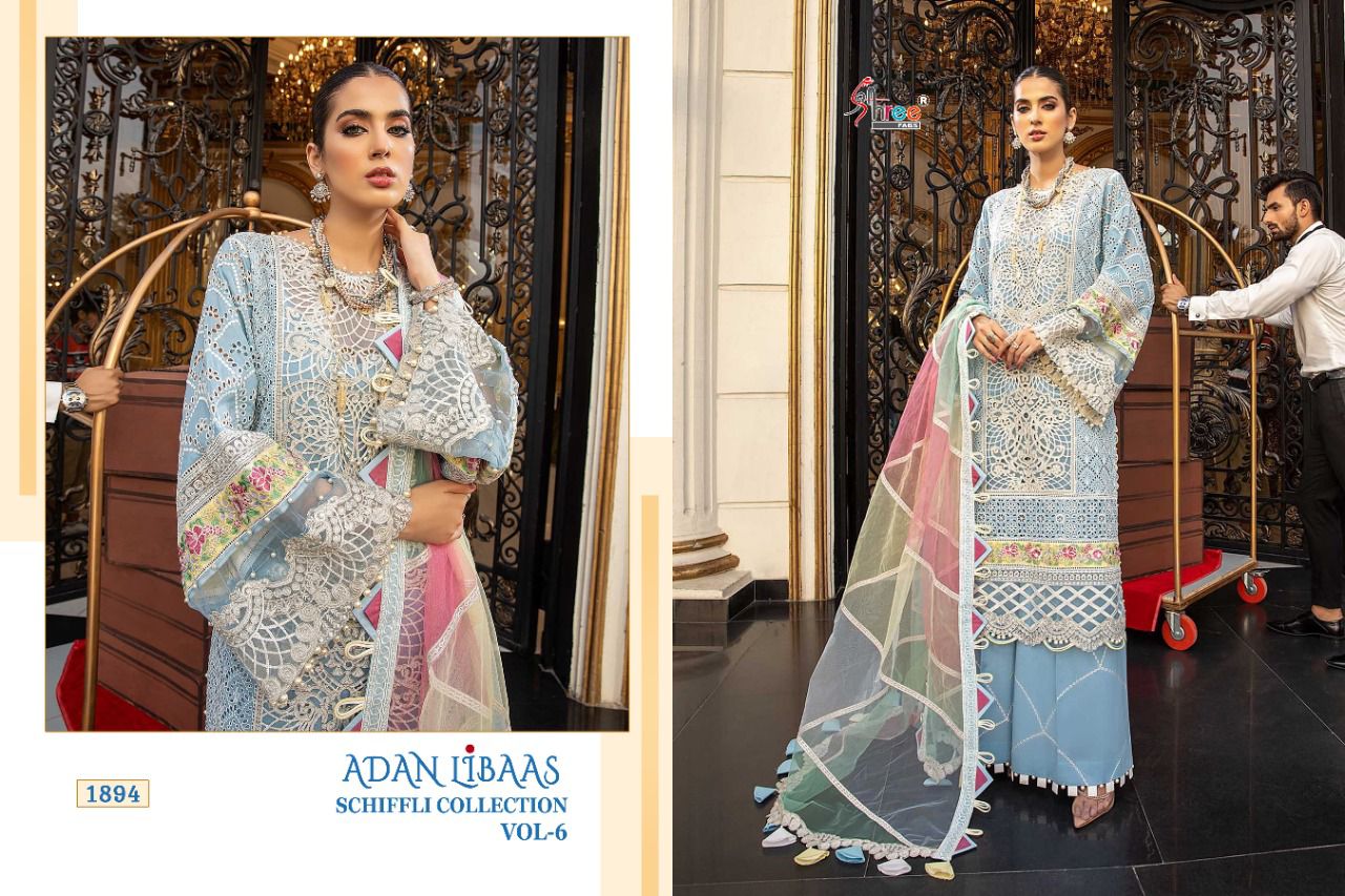 Shree Adan Libaas Schiffli Collection 6 Pakistani Salwar  Suits Catalog