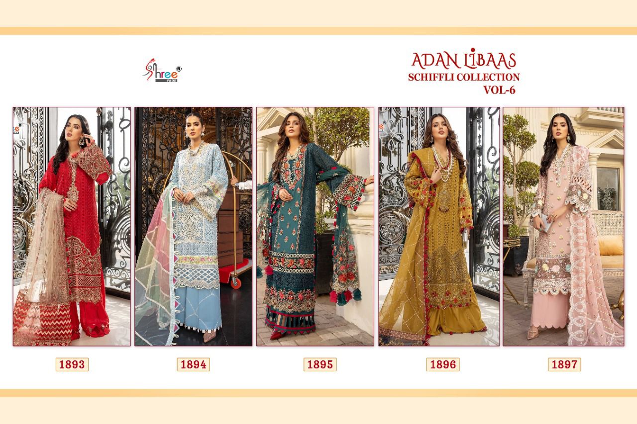 Shree Adan Libaas Schiffli Collection 6 Pakistani Salwar  Suits Catalog
