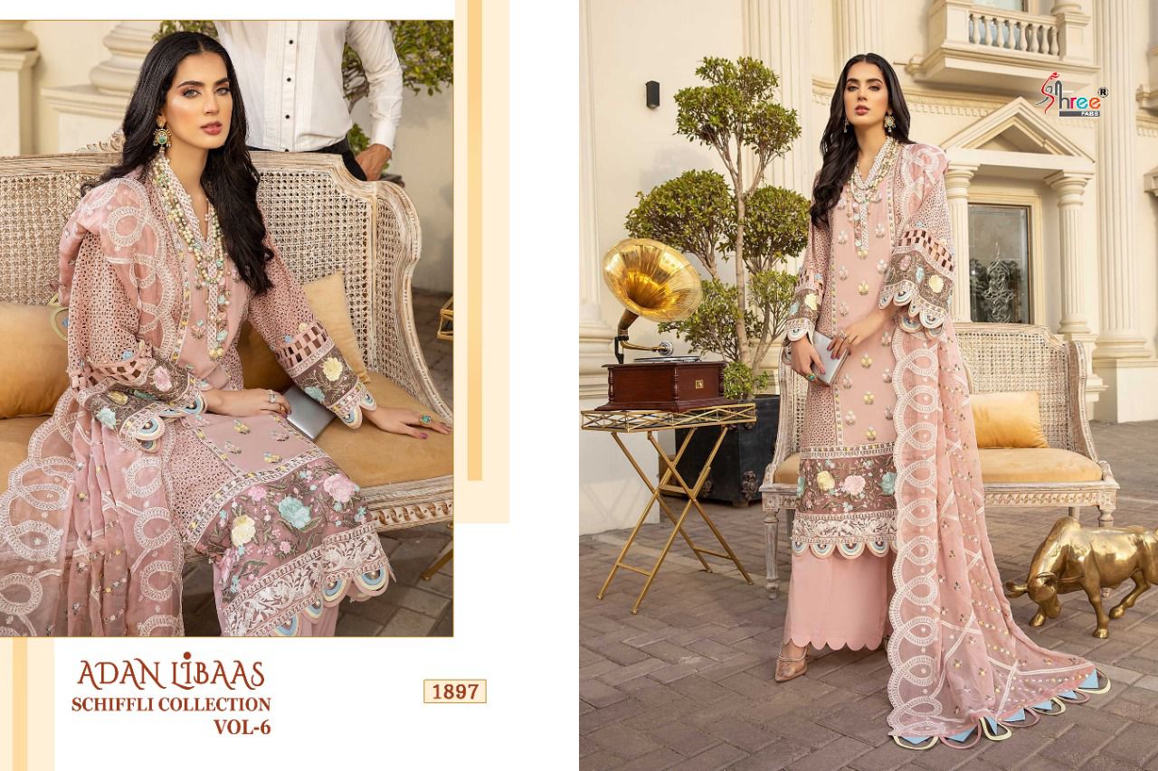 Shree Adan Libaas Schiffli Collection 6 Pakistani Salwar  Suits Catalog