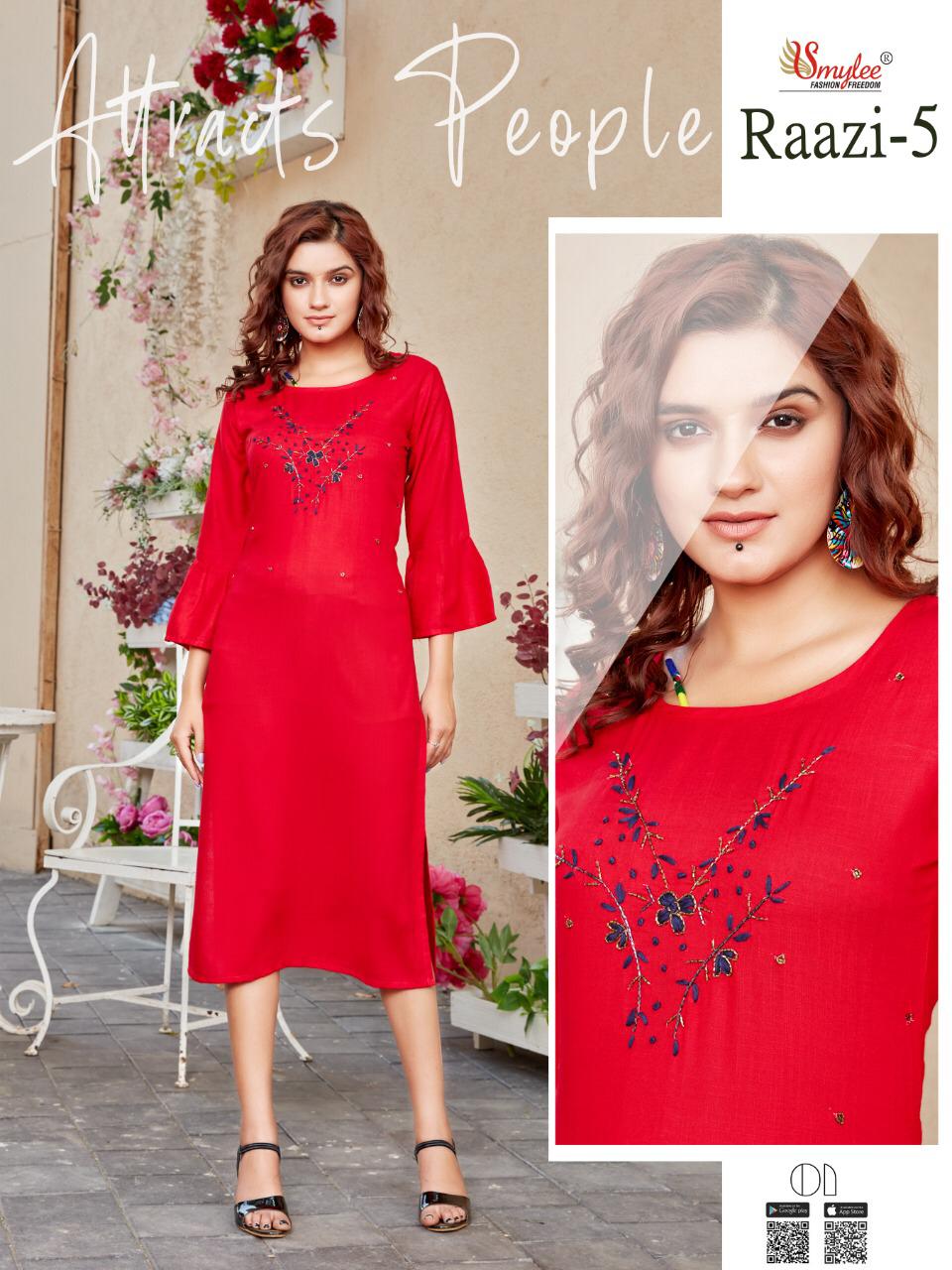 Smylee Raazi Vol  5 Rayon Fancy Kurti Catalog