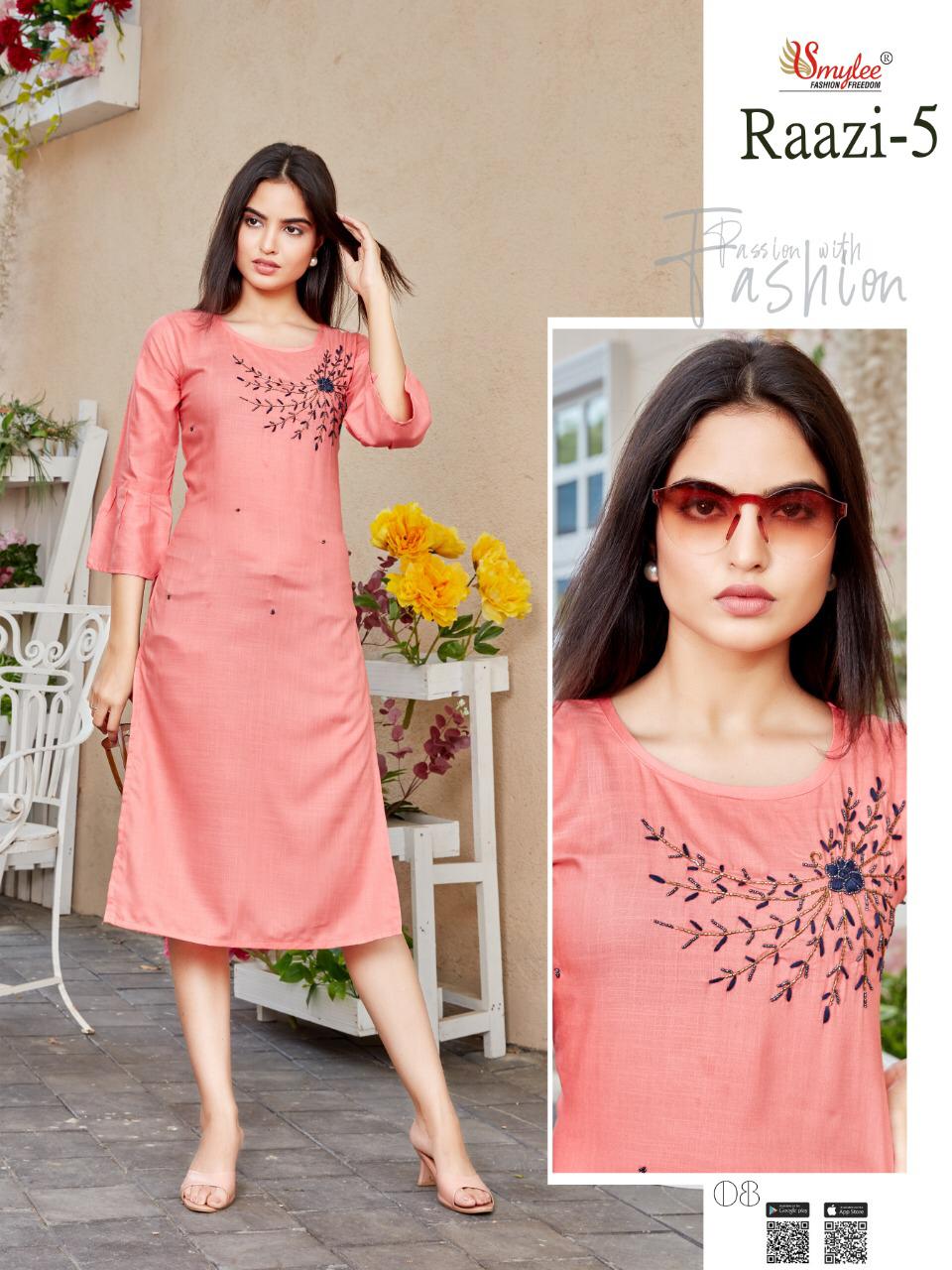 Smylee Raazi Vol  5 Rayon Fancy Kurti Catalog