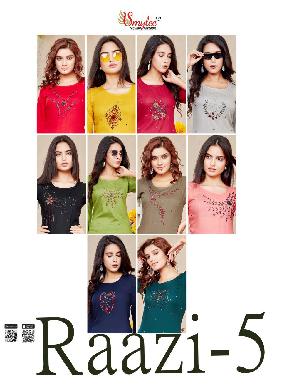 Smylee Raazi Vol  5 Rayon Fancy Kurti Catalog