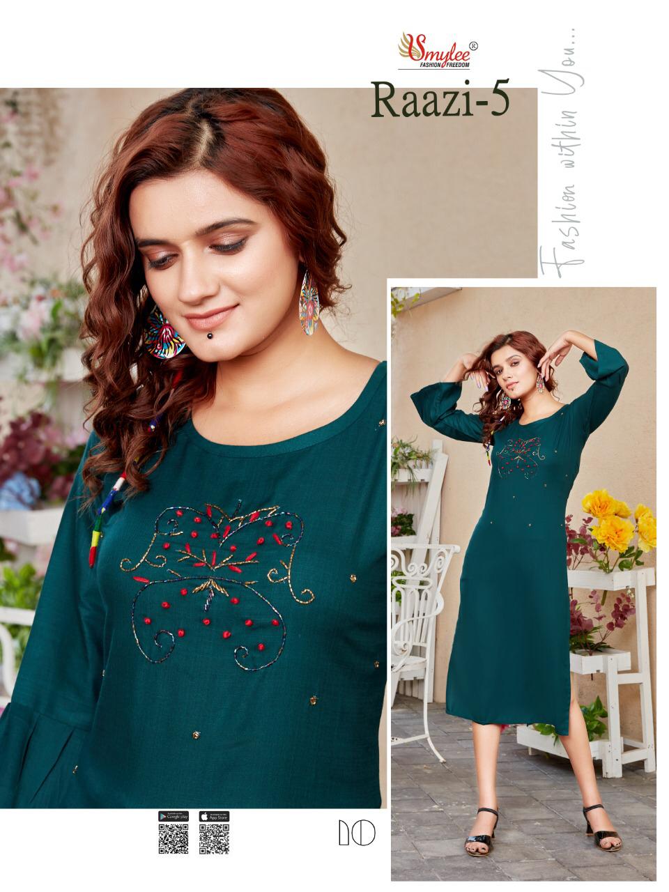 Smylee Raazi Vol  5 Rayon Fancy Kurti Catalog