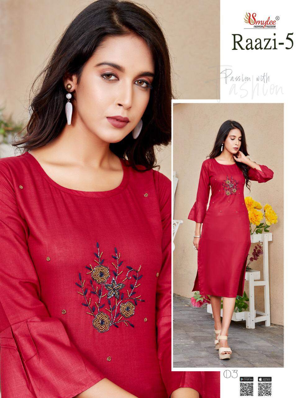 Smylee Raazi Vol  5 Rayon Fancy Kurti Catalog