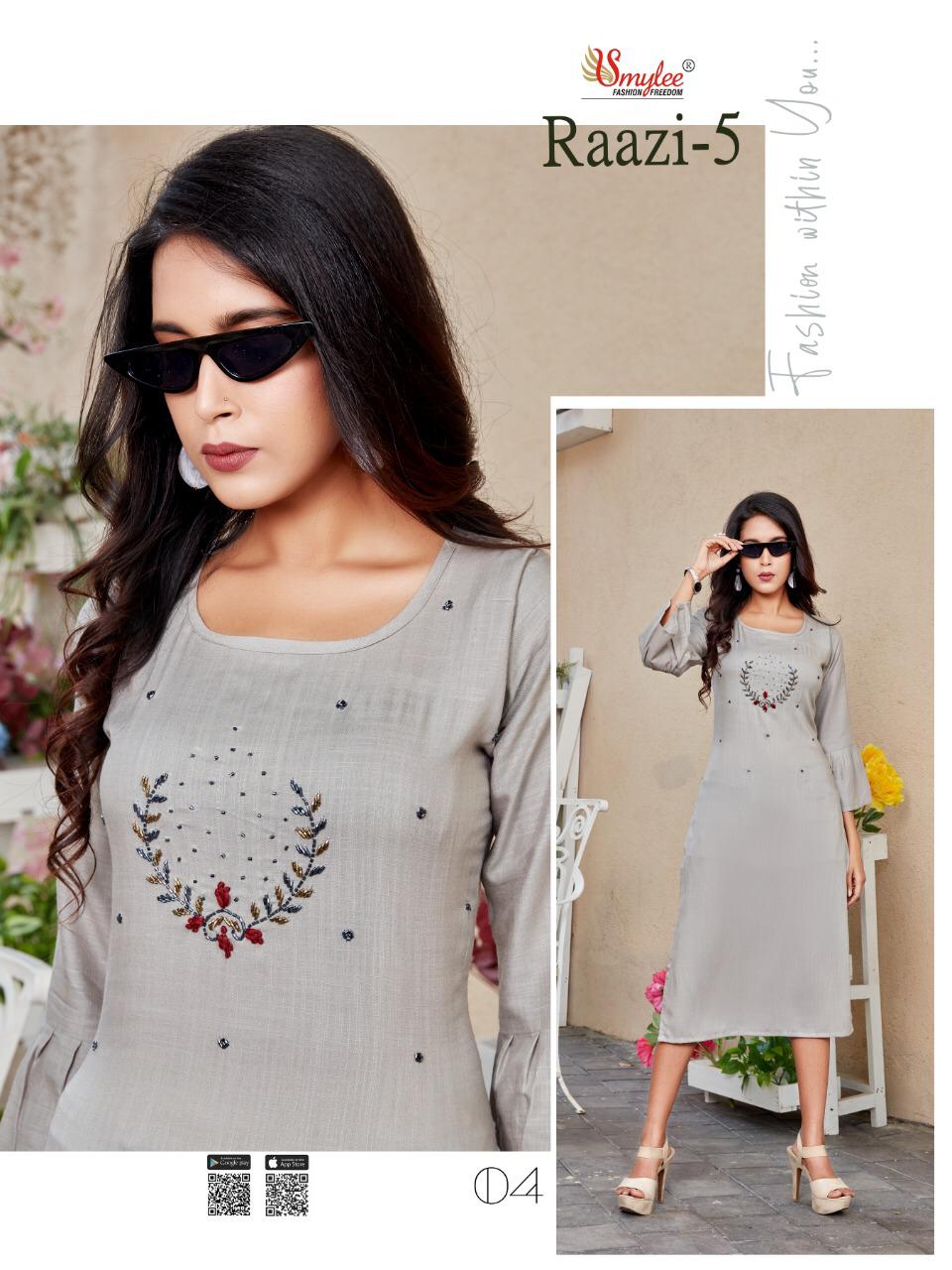 Smylee Raazi Vol  5 Rayon Fancy Kurti Catalog