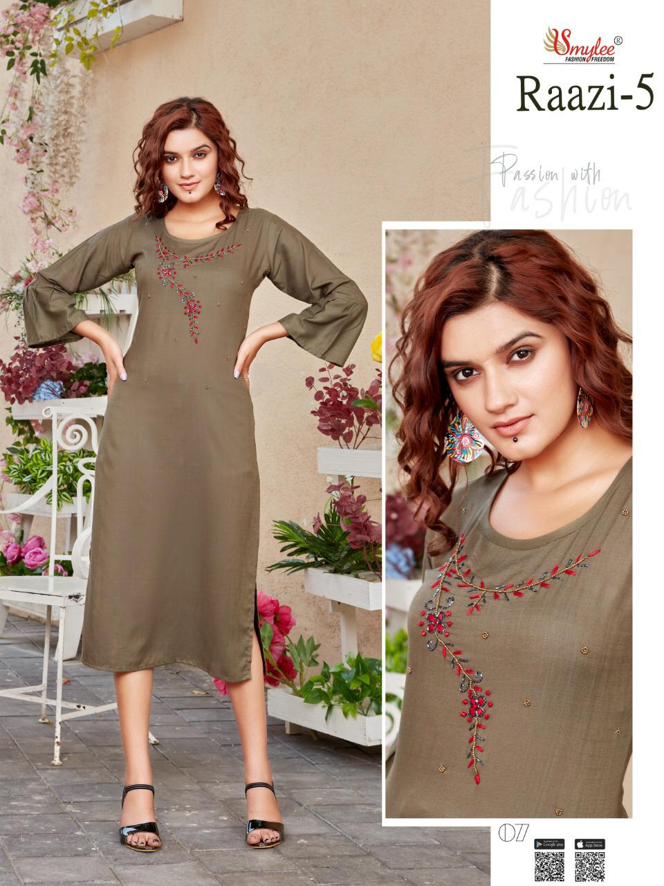 Smylee Raazi Vol  5 Rayon Fancy Kurti Catalog