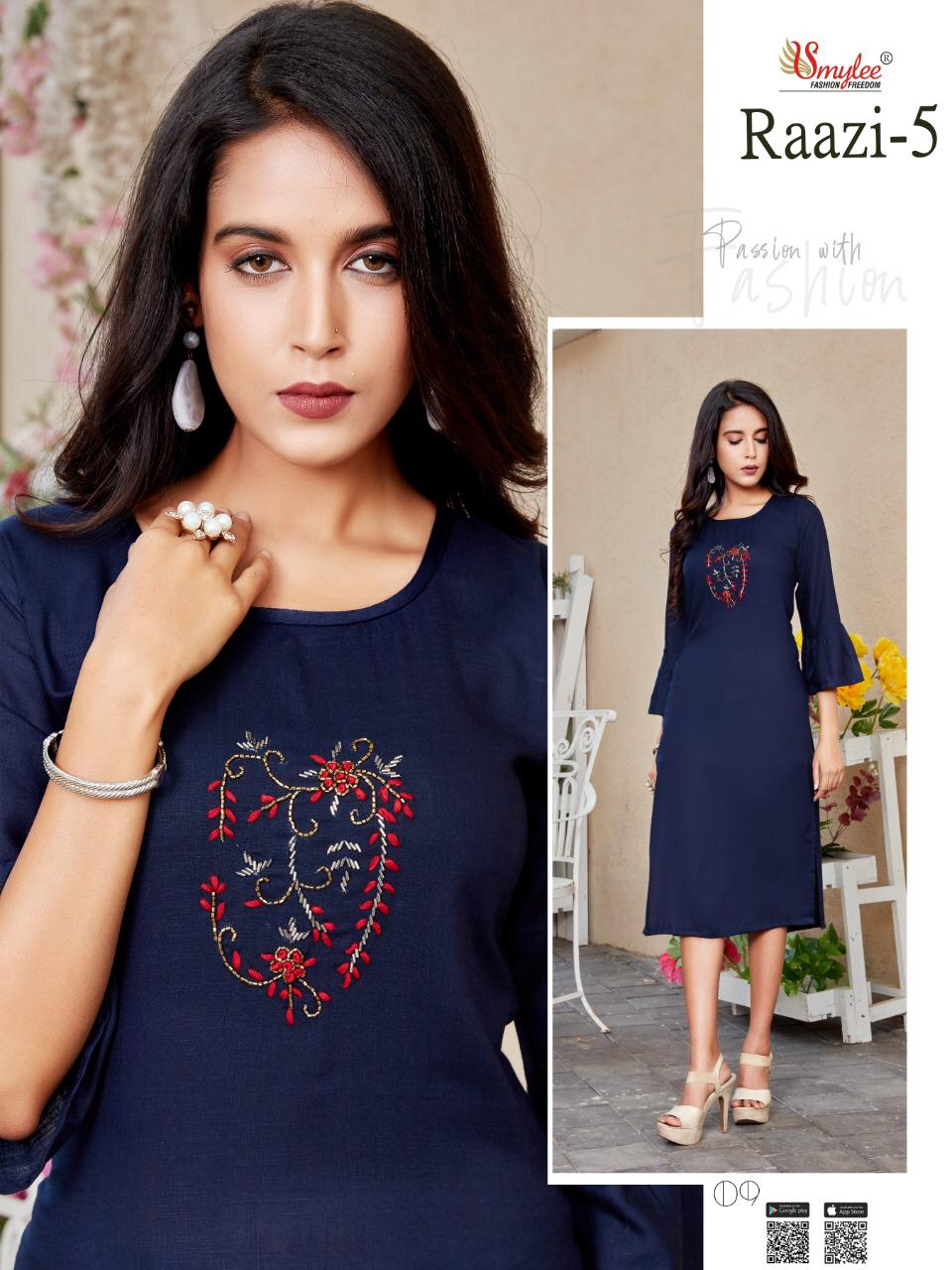 Smylee Raazi Vol  5 Rayon Fancy Kurti Catalog