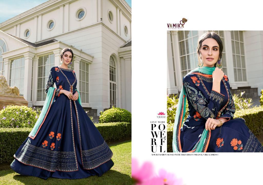 Vamika Elegant Designer Silk Embroidery Gown With Dupatta Catalaog