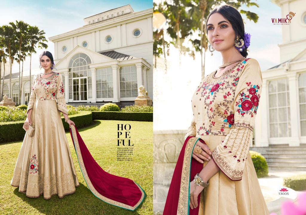 Vamika Elegant Designer Silk Embroidery Gown With Dupatta Catalaog